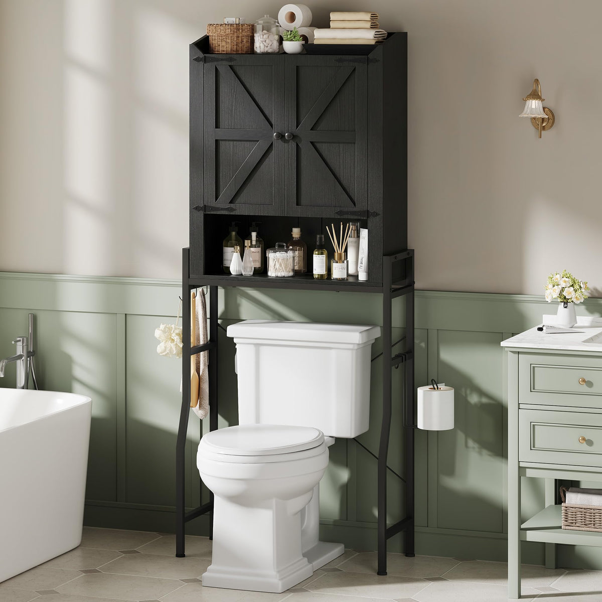 Memobarco Over The Toilet Storage Cabinet with 2-Door & Metal Stand, White