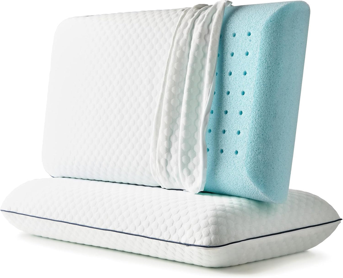 Weekender Cooling Gel Memory Foam Pillows for Sleeping – King Size, Set of 2, Ventilated Cooling Pillows for Side & Back Sleepers, Neck & Shoulder Support, Medium Firm, Washable Cover
