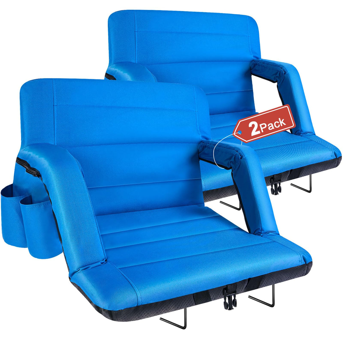 yeyeeyyee Stadium Seats with Back Support 2 Pack Wide, Exclusive Bleacher Chairs with Back and Cushion Folding Stadium Chairs, 6 Reclining Positions Waterproof Bleacher Seats (Wide|22.5" Black)