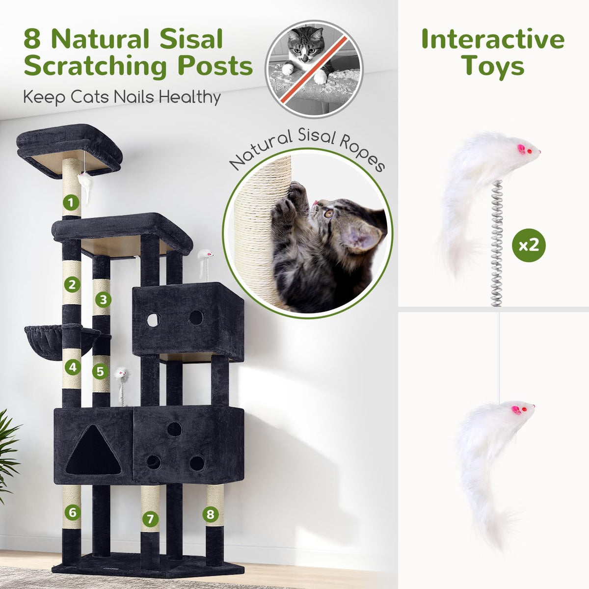 Globlazer Extra Large Cat Tower for Big Cats 20 lbs, 81in, F81, Dark Grey