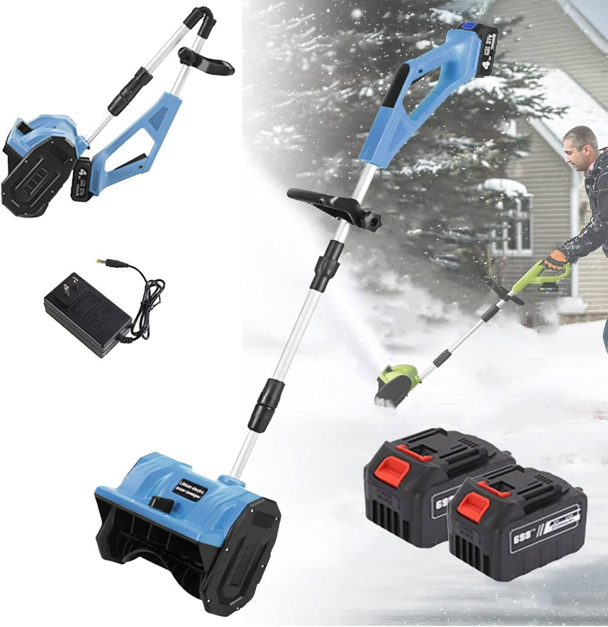 Lightweight Cordless Electric Snow Shovel with Directional Plate, Battery Powered 33000r/min Snow Blower Thrower & Adjustable Front Handle, for Driveway Deck Green