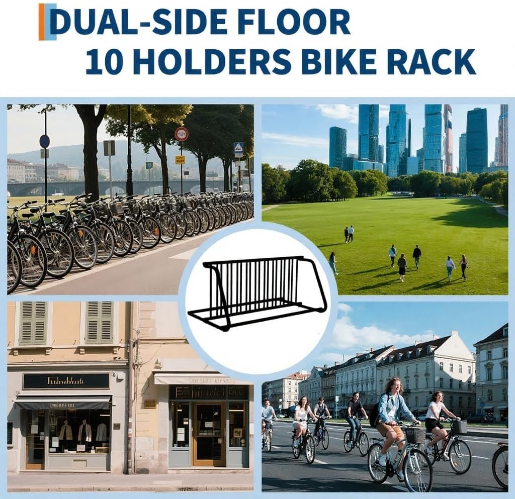 Floor Bike Rack,Double-Side 10-Bike Rack 60"L,Grid Bike Rack In Ground