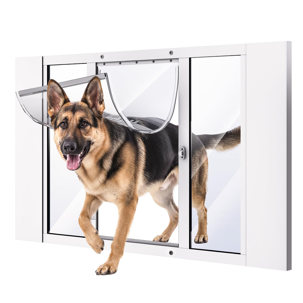 Dog Door for Window, Aluminum Frame Window Pet Door, Adjustable to Fit 33"-38" Width Sliding Windows, Magnetic Closure, Fits Dogs up to 200lb, Extra Large-Plus