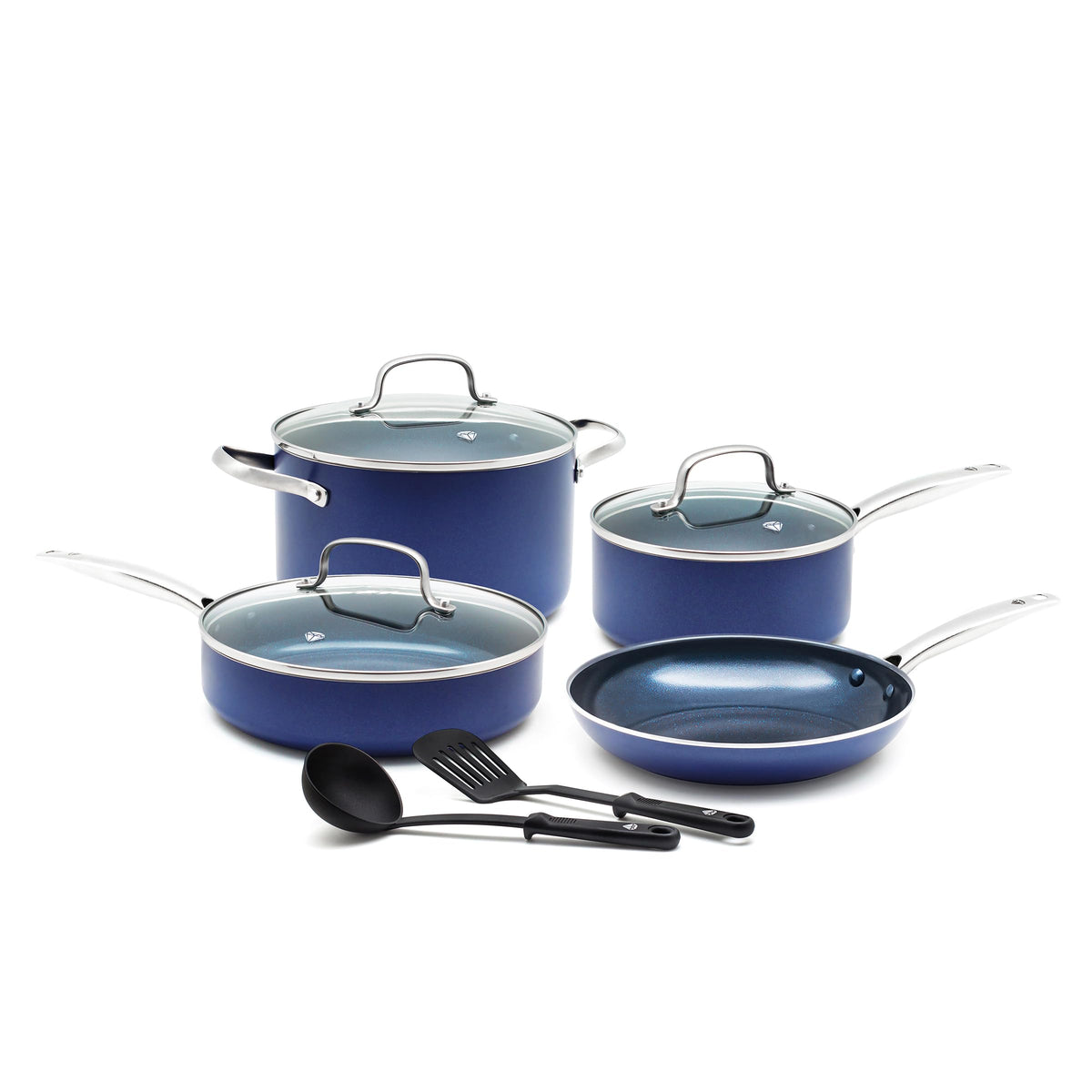 Blue Diamond 11 Piece Cookware Set, Diamond Infused PFAS & PFOA-Free Ceramic Nonstick Pots and Pans, Durable Nontoxic Metal Utensil Safe & Scratch Resistant, Dishwasher & Oven Safe, Blue