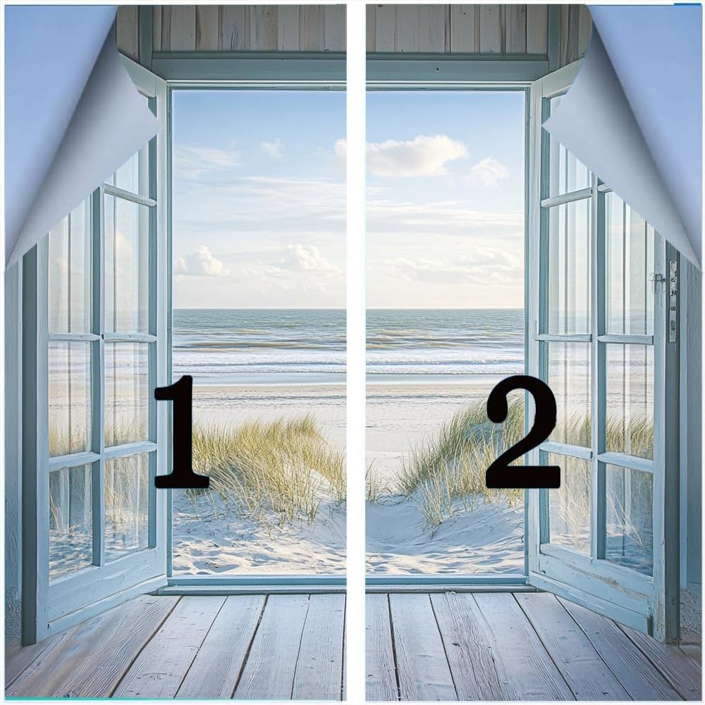 Vintage Door Ocean Stained Glass Window Film 31.5Wx55.1L inch x 2pcs