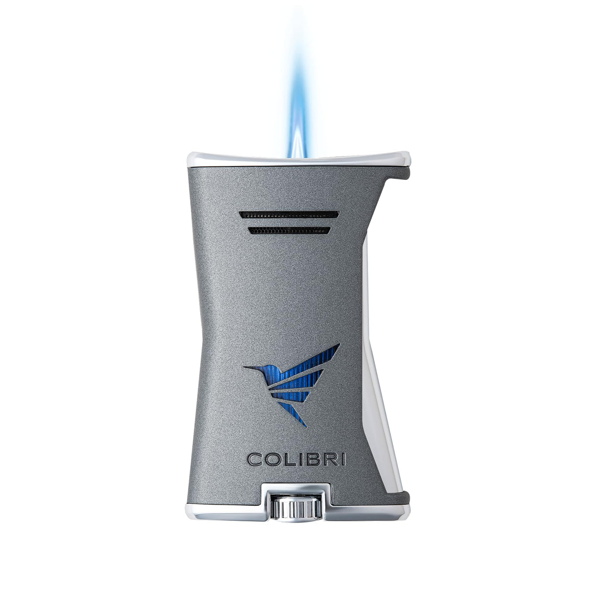 Colibri Premium Slim Torch Lighter - Windproof & Refillable, Cigar Enthusiast's Choice with Blue Fuel Window and Adjustable Flame (Black + Black) - Shipped Empty - no Butane.