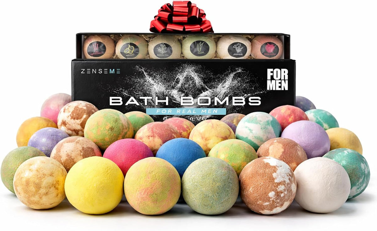Bath Bombs for Men, Gift Set of 18 Scented Organic Handmade Bath Bombs of 2.5 oz with Natural Essential Oils. Perfect for Boyfriend, Husband, Father or Friend, by ZenseMe
