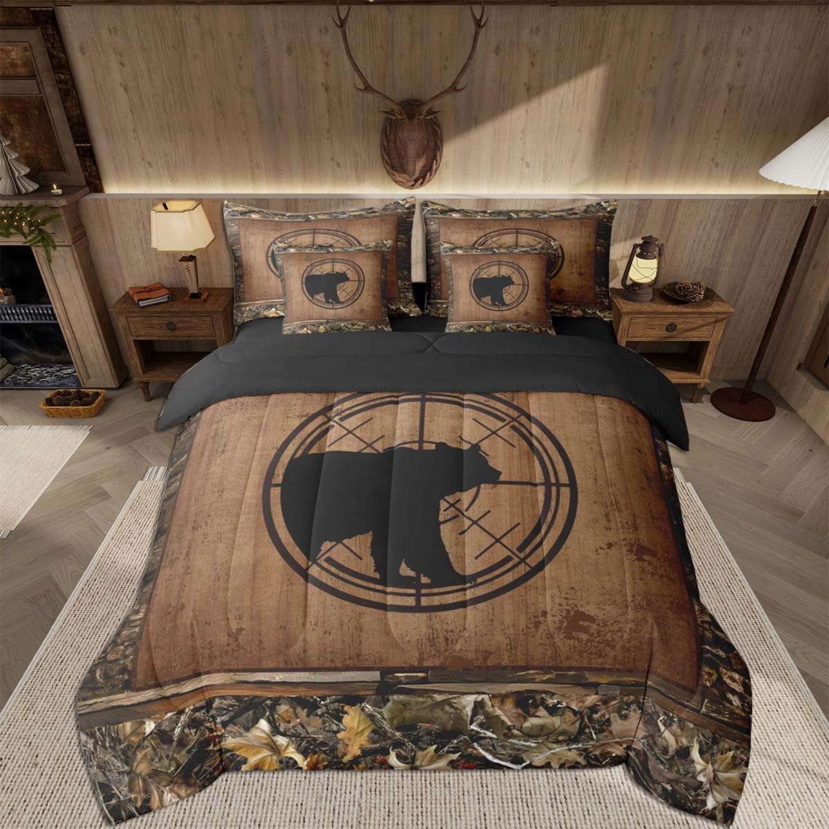 Feelyou Deer Comforter Set with Sheets King Size 7 piece Kids Rustic Deer Hunting Bedding Set Cabin Lodge Deer Bed in a Bag Farmhouse Nature Wildlife Antlers Brown Bed Set