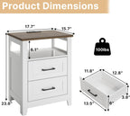 Decofy Farmhouse 2-Drawer Nightstand Set of 2 with Charging Station, White