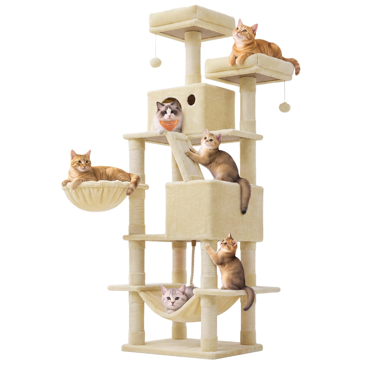 Feandrea Cat Tree, 81.1-Inch Large Cat Tower, Multi-Level Condo, Smoky Gray