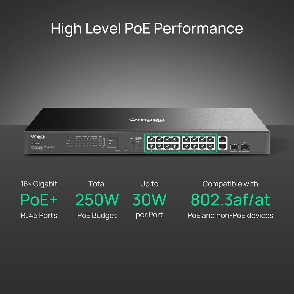 Omada ES220GMP, 16 Port Gigabit Easy Managed PoE Switch