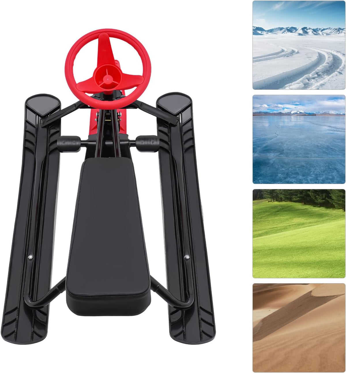 Snow Racer Sled with Steering Wheel,Portable Steerable Snow Sled with Brake