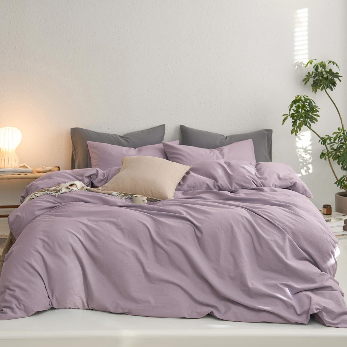 MooMee Upgraded Softer Duvet Cover Set 100% Washed Cotton Twill King