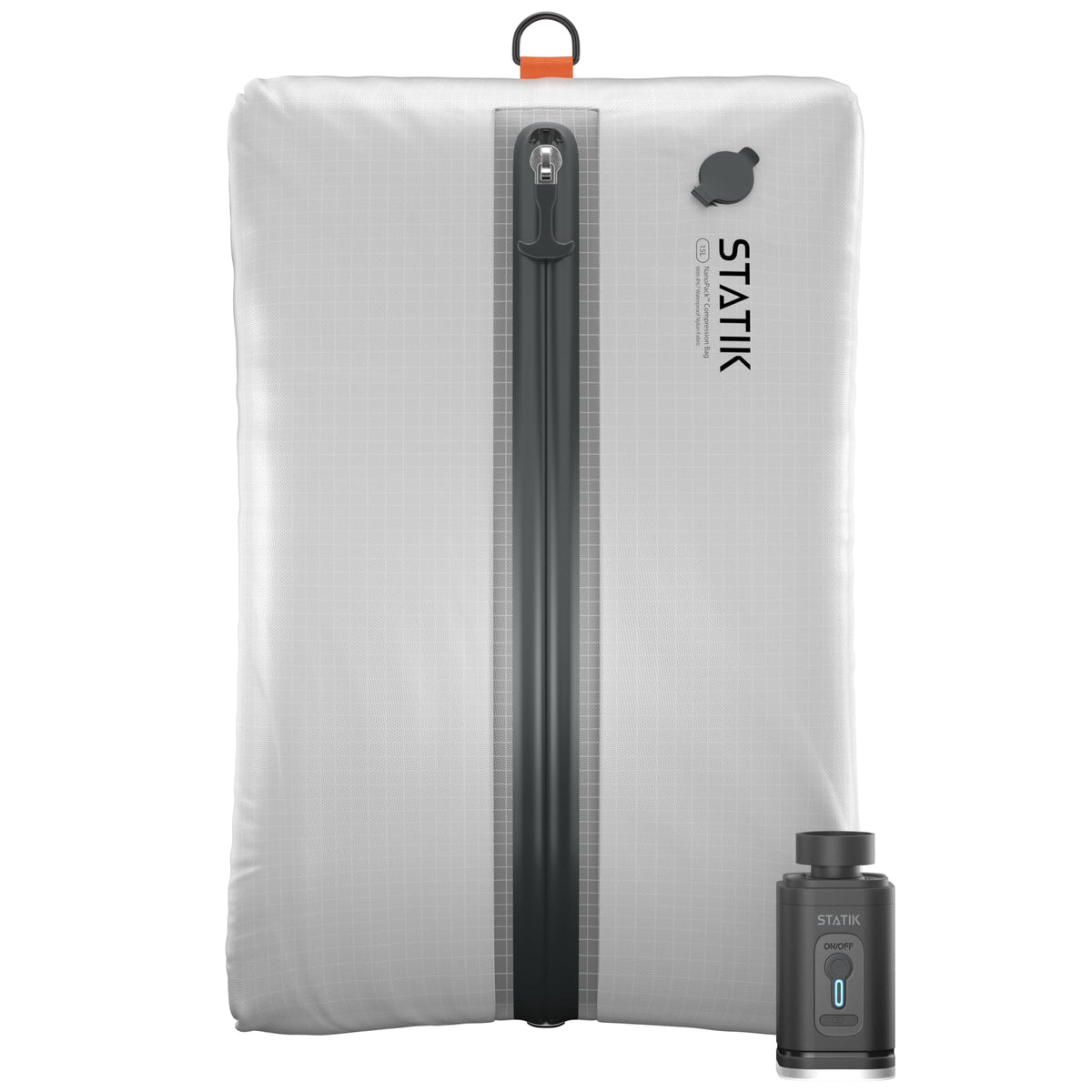 STATIK NanoPack Travel Kit - Vacuum Compression Packing Bags, Rechargeable Pump, 3x Space-Saving Luggage Bags, Water & Odor Proof, Dual-Mode Air Pump for Air Mattresses & Pool Floats - 2 Bags + Pump
