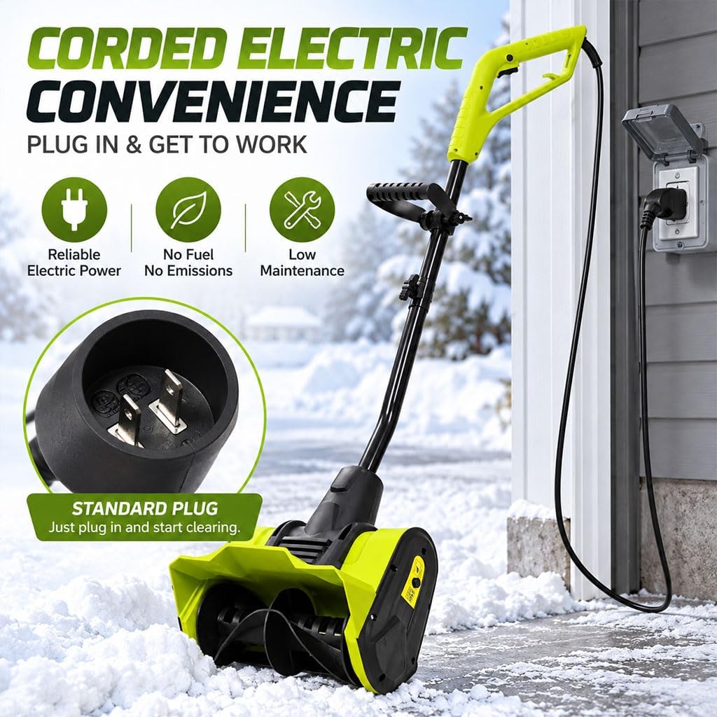 12" Corded Electric Snow Blower, Electric Snow Blaster 120V-60Hz Single-Stage Walk-Behind Thrower w/ 19' Throwing Distance for Driveway, Sidewalk, and Walkway
