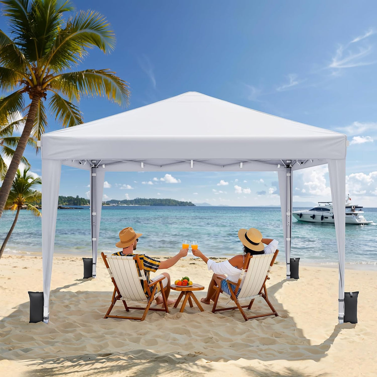 10x10 Pop Up Canopy Tent with Sidewalls, Portable Shelter,White