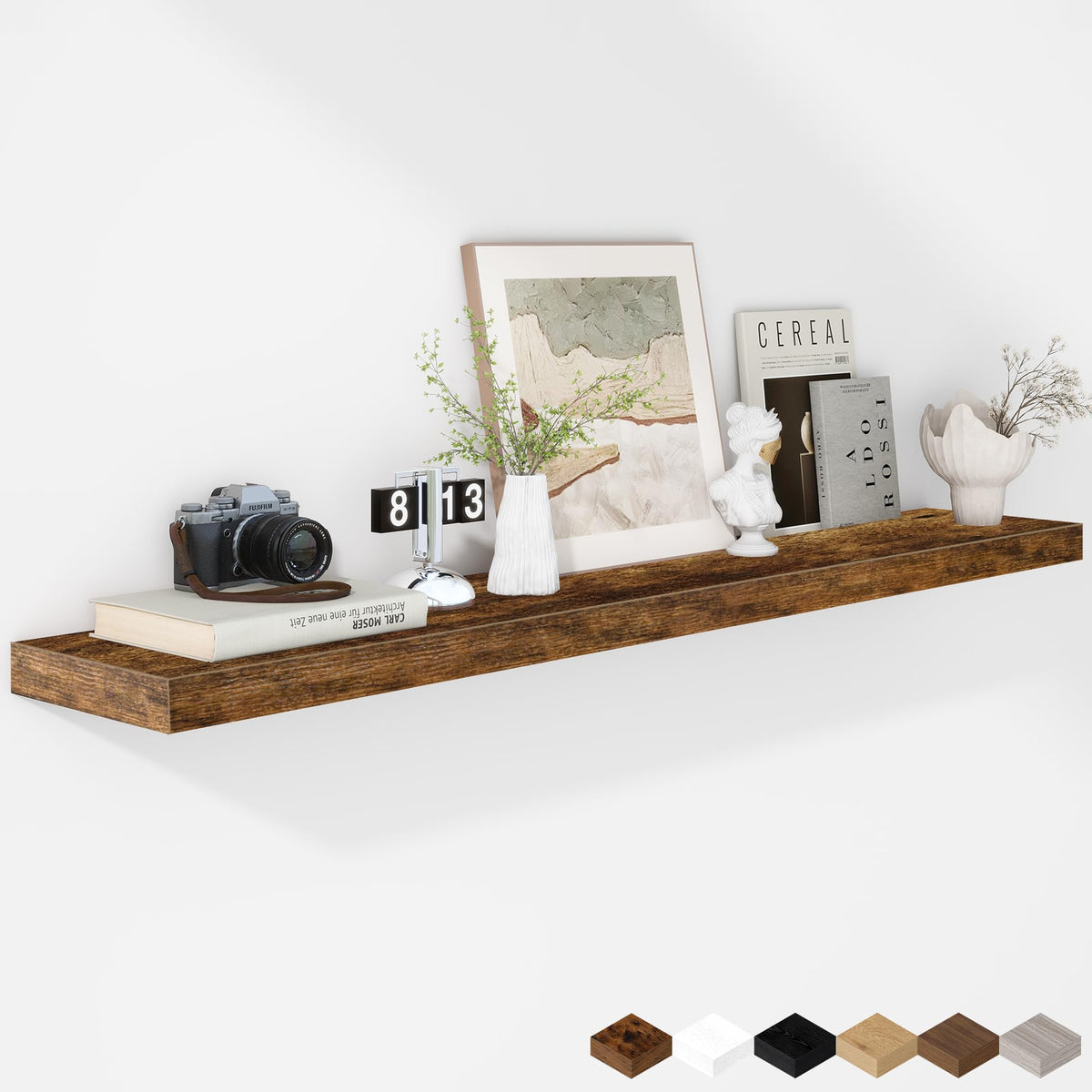 Fun Memories Floating Shelves - 2 Pack 12 Inch Rustic Wooden Wall Shelves - Extra Deeper & Thicker Wall Mounted Storage Shelf for Living Room, Kitchen, Farmhouse - 36" W x 12" D x 1.8" H - Brown