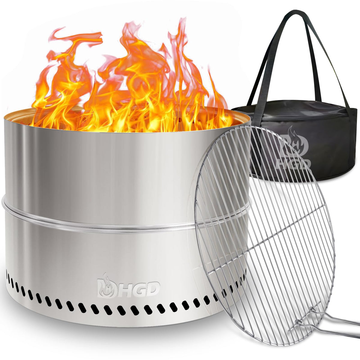 HGD 20 inch Smokeless Firepit Outdoor, Portable Smokeless Fire Pit for Camping with Travel Bag, Stainless Steel Wood Burning Stove for Backyard & Patio, Easy Setup & Compact Storage