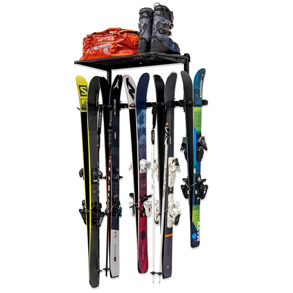 StoreYourBoard Ski Wall Mount Rack, Holds 5 Pairs of Skis, Supports 300 lbs