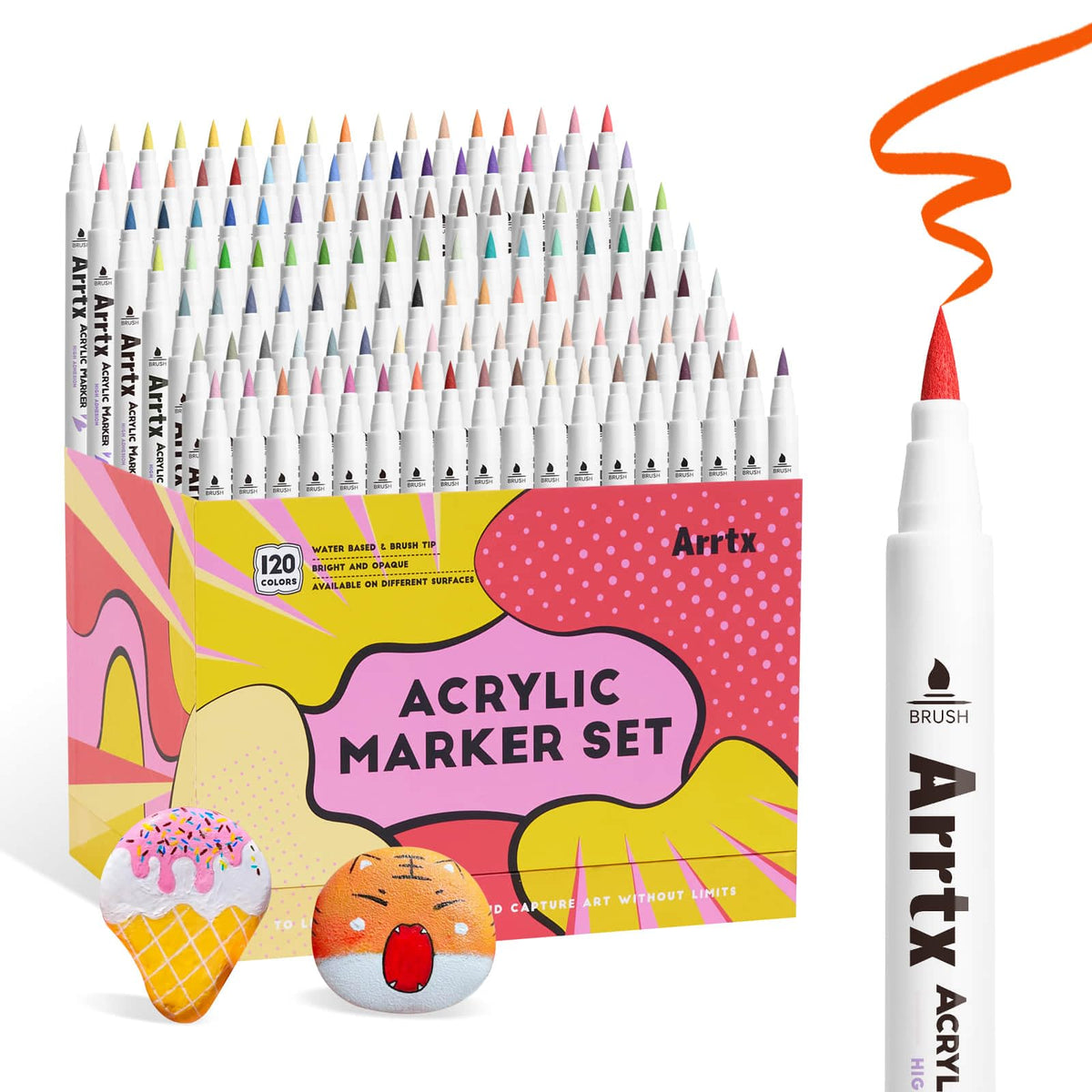 Arrtx 150 Colors Markers Paint Pens, Acrylic Paint Pens for Artists Adults Coloring Drawing Cartoon Anime Comic - Brush Tip for Rock Painting, Wood, Canvas, DIY Crafts Making Art Supplies