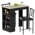 VECELO Small Bar Table and Chairs Tall Kitchen Breakfast Nook with Stools/Dining Set for 2, Storage Shelves, Space-Saving, Gray