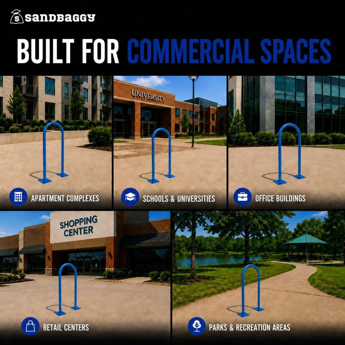 Sandbaggy U Shaped Bike Rack - Outdoor, Commercial - Steel - Surface/Ground Mounted (1, Blue)