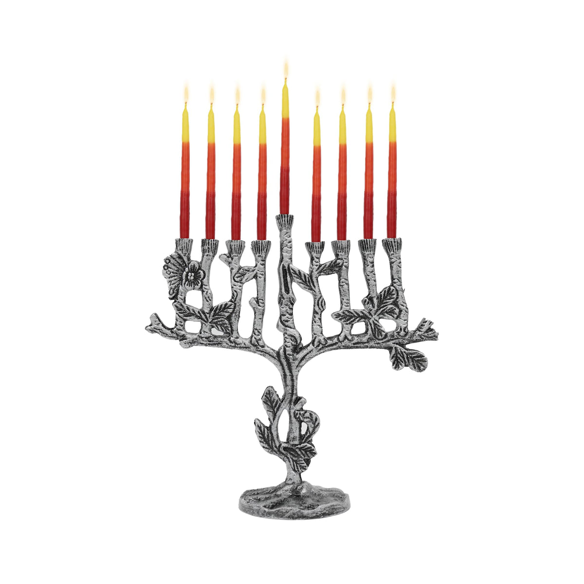Majestic Giftware Silver-Plated Chanukah Oil Menorah (MN-HA17019B) | Fits Standard Chanukah Oil Cups and Large Candles | Durable & Long-Lasting Quality | Hanukkah Menorah - 3” High