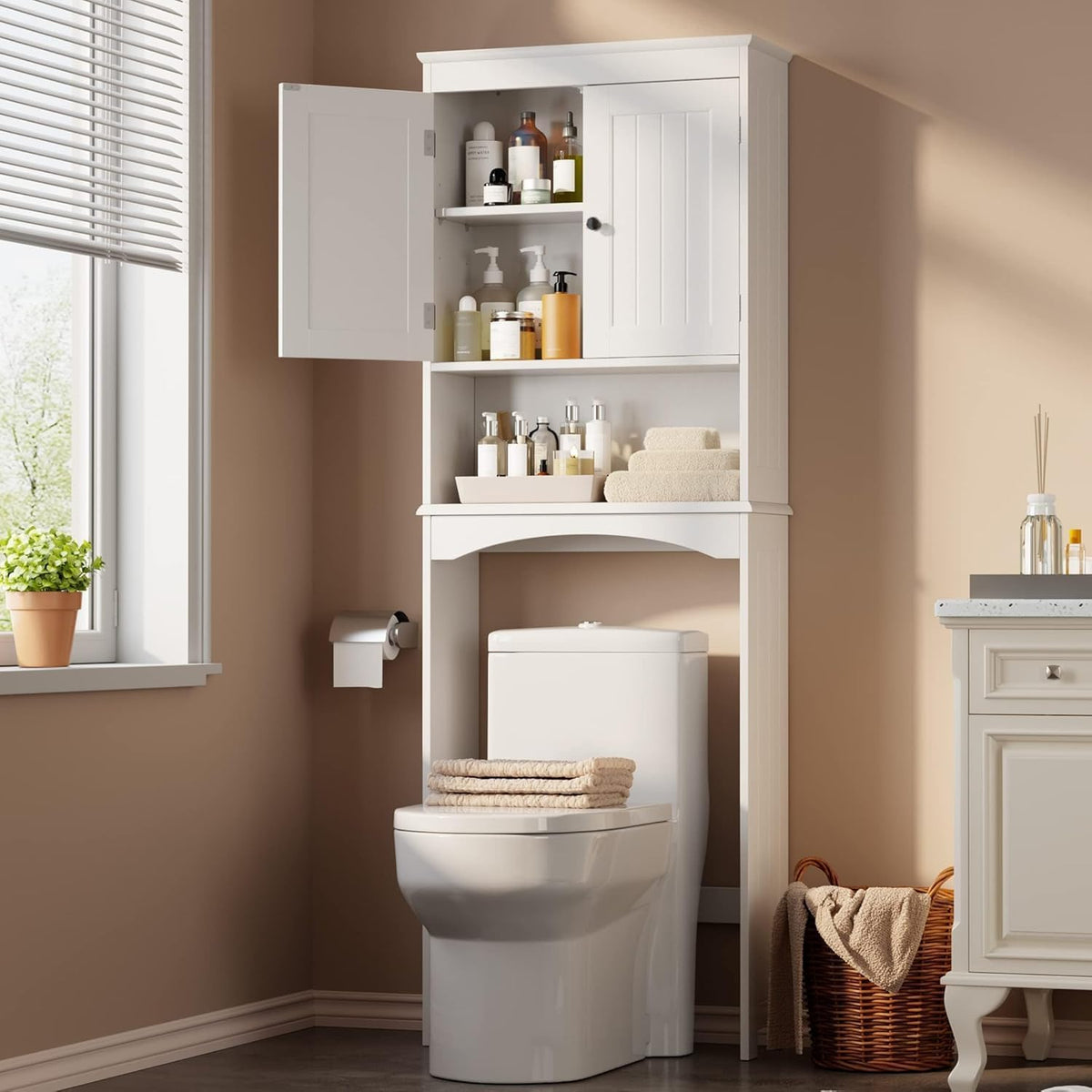 Simple Deluxe Over The Toilet Storage Cabinet, Bathroom Shelf Over Toilet, Bathroom Storage Cabinet Organizer, Black