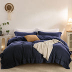 Duvet Cover Set Washed Cotton Embroidered Hem King 3‑Pcs