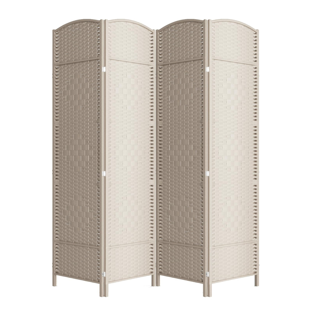 6 Panel Folding Room Divider,Woven Privacy Screen,Light Beige