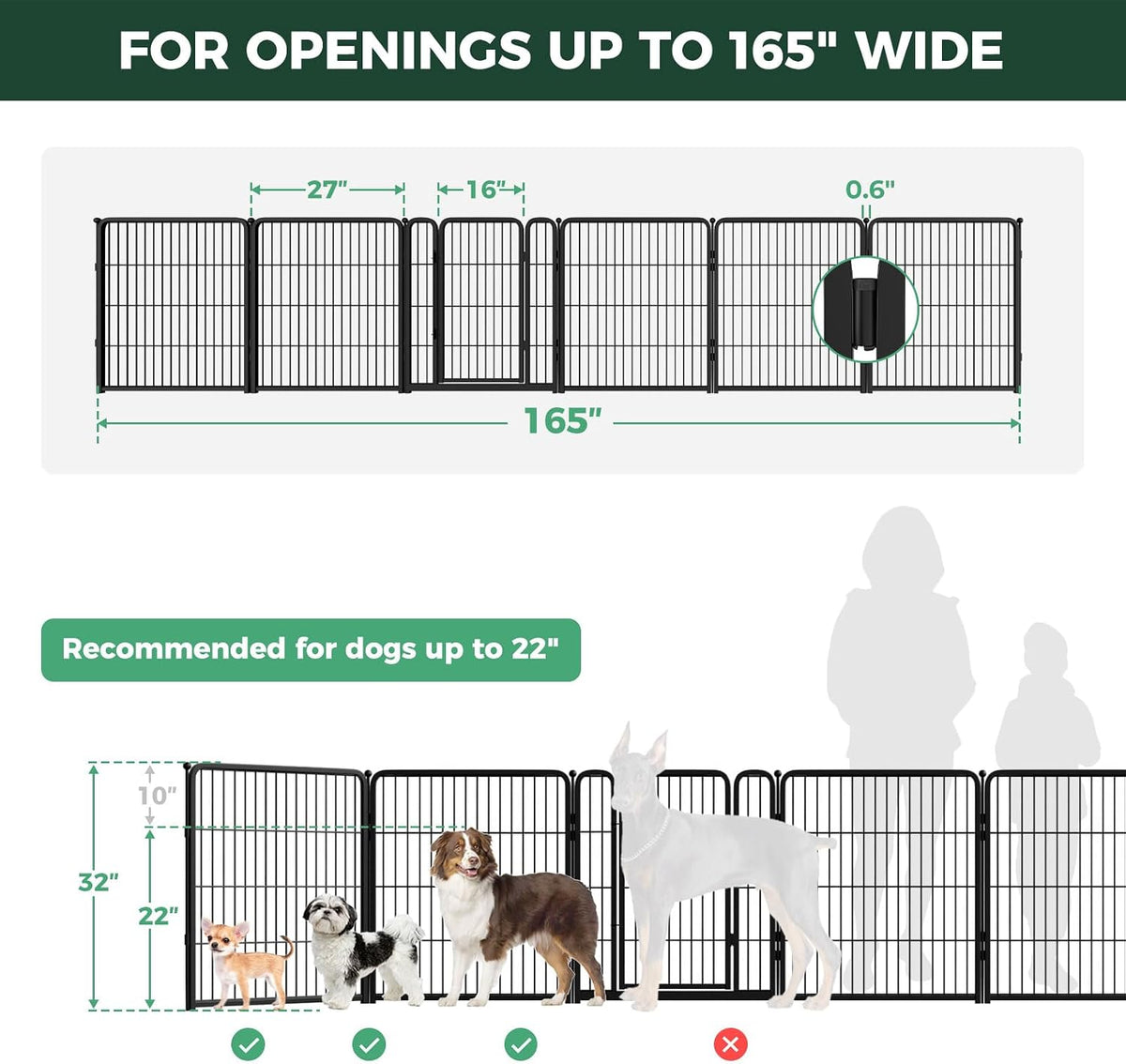 FXW Dog Gate, Extra Wide Adjustable for Openings Up to 165", 32" H