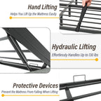 King Bed Frame with Hydraulic Gas Lift Up Storage, Linen Upholstered