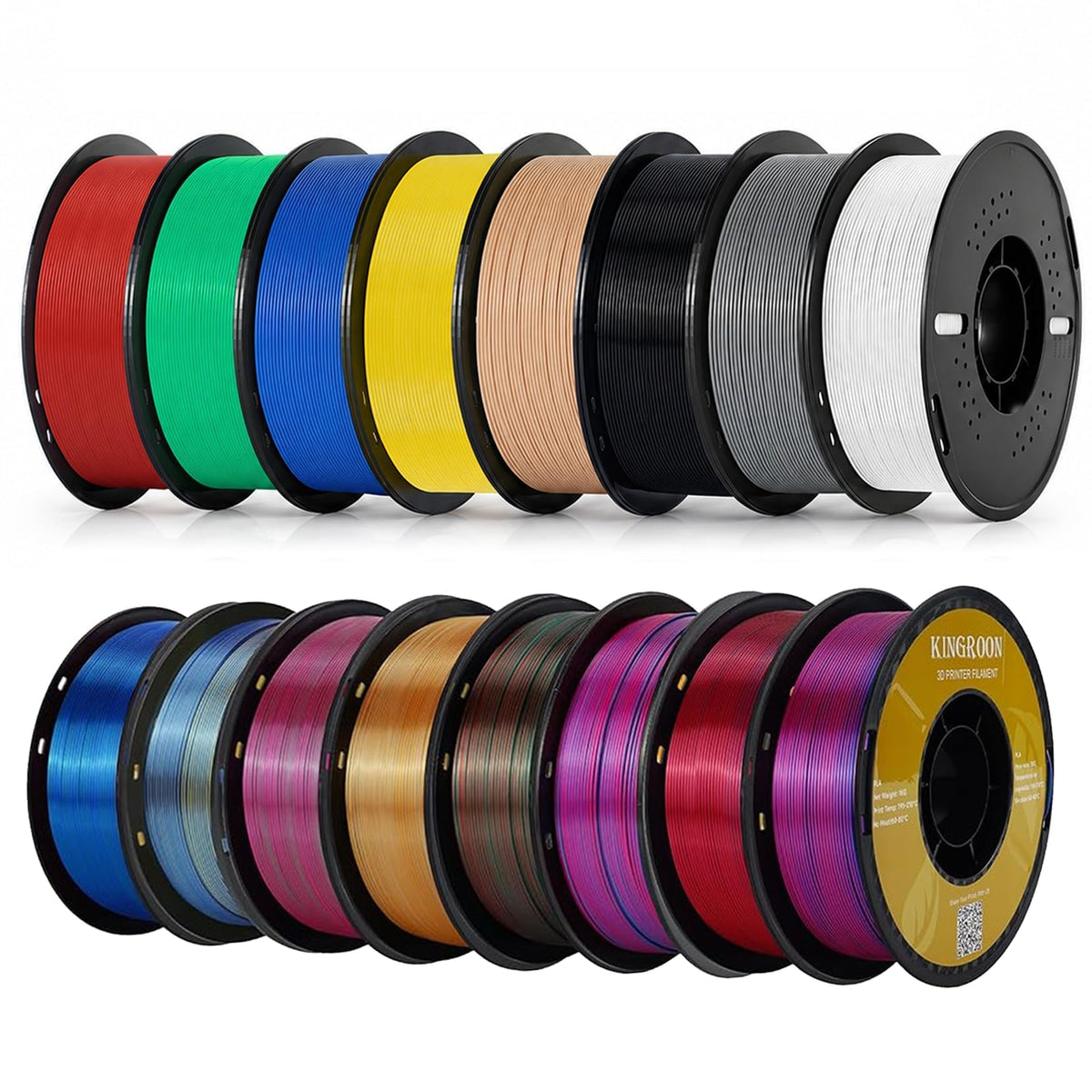 Kingroon 16KG PLA Filament Bundle 1.75mm 3D Printer Filament Multicolor Pla Filament Bulk for Most 3D Printer, Dimensional Accuracy +/- 0.02 mm, 1kg Spool,16 Rolls,16 Colors