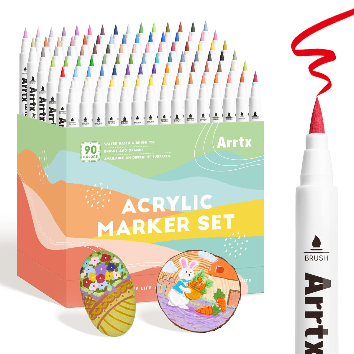 Arrtx 150 Colors Markers Paint Pens, Acrylic Paint Pens for Artists Adults Coloring Drawing Cartoon Anime Comic - Brush Tip for Rock Painting, Wood, Canvas, DIY Crafts Making Art Supplies