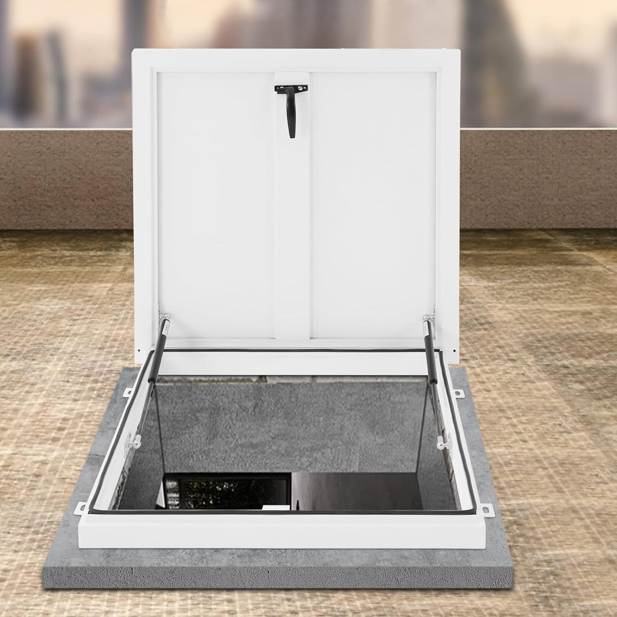 Commercial Roof Hatch, 23.6" L X 23.6" W/27.5" L X 27.5" W/31.5" L X 31.5" W Attic Skylight Cover Steel Roof Access Hatch, Steel Security Door for Maintenance Roof Emergency Access Lid (23.6in)