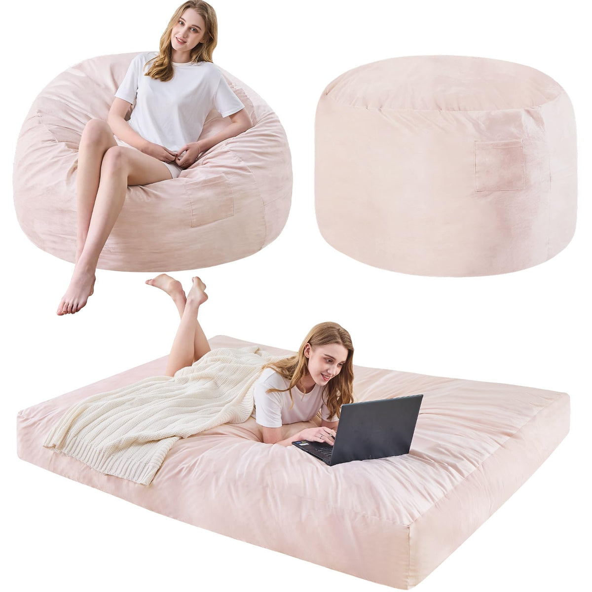 Bean Bag Chairs for Adults - Giant Bean Bag Convertible Floor Sofa