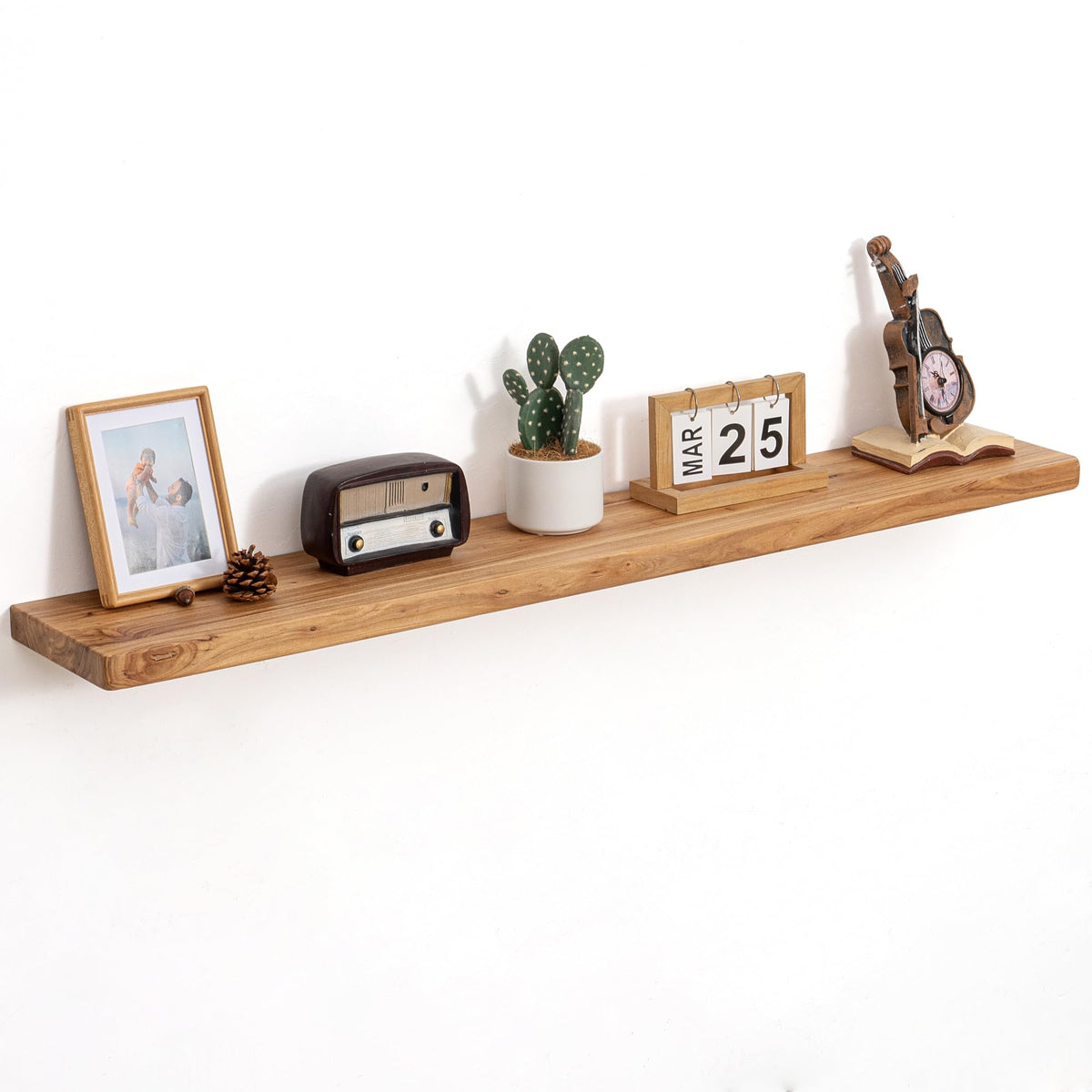Floating Shelves for Wall, Solid Elm Wood Shelves, 24in Set of 2, Natural