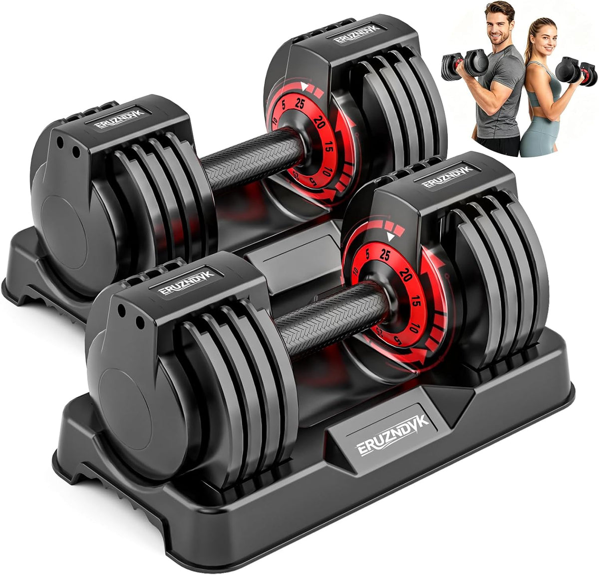 25/50lbs Adjustable Dumbbell Set of 2, 5-in-1 Free Weights Set