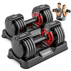 25/50lbs Adjustable Dumbbell Set of 2, 5-in-1 Free Weights Set