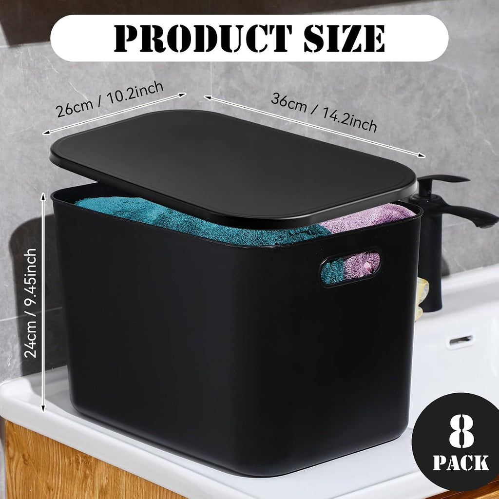 Hoolerry 8 Pieces Storage Bins, 14.2 x 10.2 x 9.5 Inch, Black