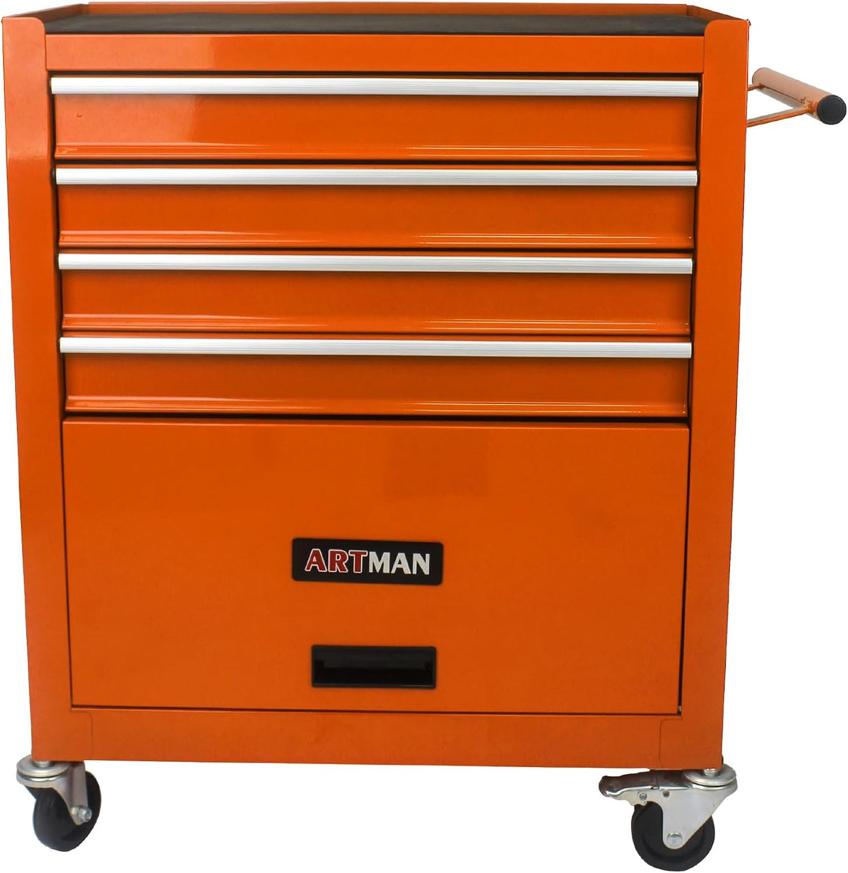 4-Drawer Tool Cart on Wheels, Drawers Rolling Tool Chest with 1 Cabinet, Mobile Trolley Organizer Tools Box with Locking Wheels & Ball Bearing Drawers for Garage,Warehouse,Repair Shop (Orange)