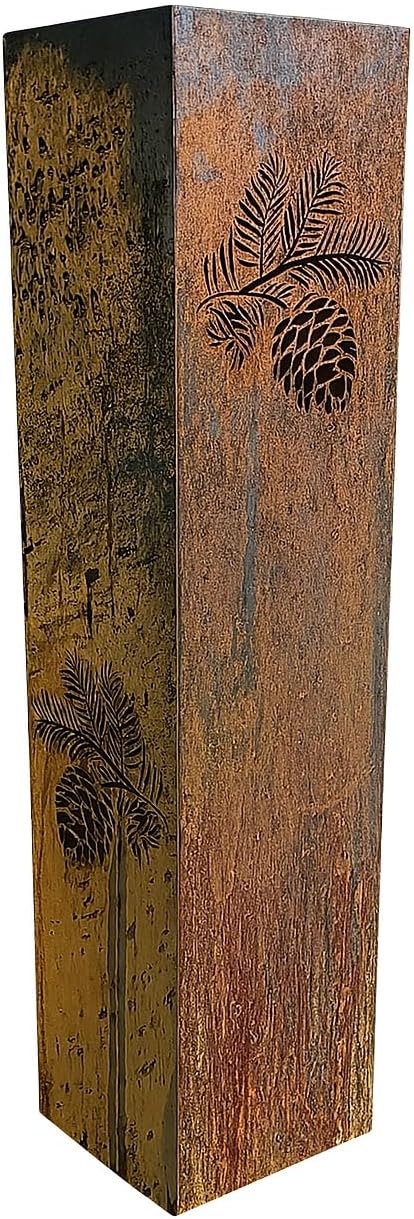 Pinecone Garden Column – Pre-Rusted Mild Steel Outdoor Sculpture – 16g Metal Decorative Post – Forest-Inspired Landscape Accent (12" T x 3.5" W x 3.5" D with Planter)