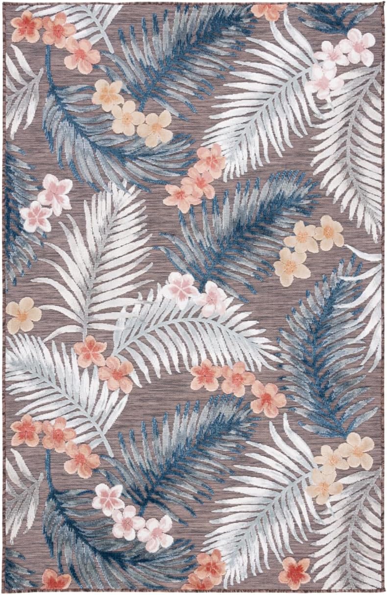 SAFAVIEH Washable Rug Outdoor Cabana Collection - 8' x 10', Brown & Blue, Non-Shedding & Easy to Clean, Ideal for Patio, Backyard, Mudroom (CBN458T)