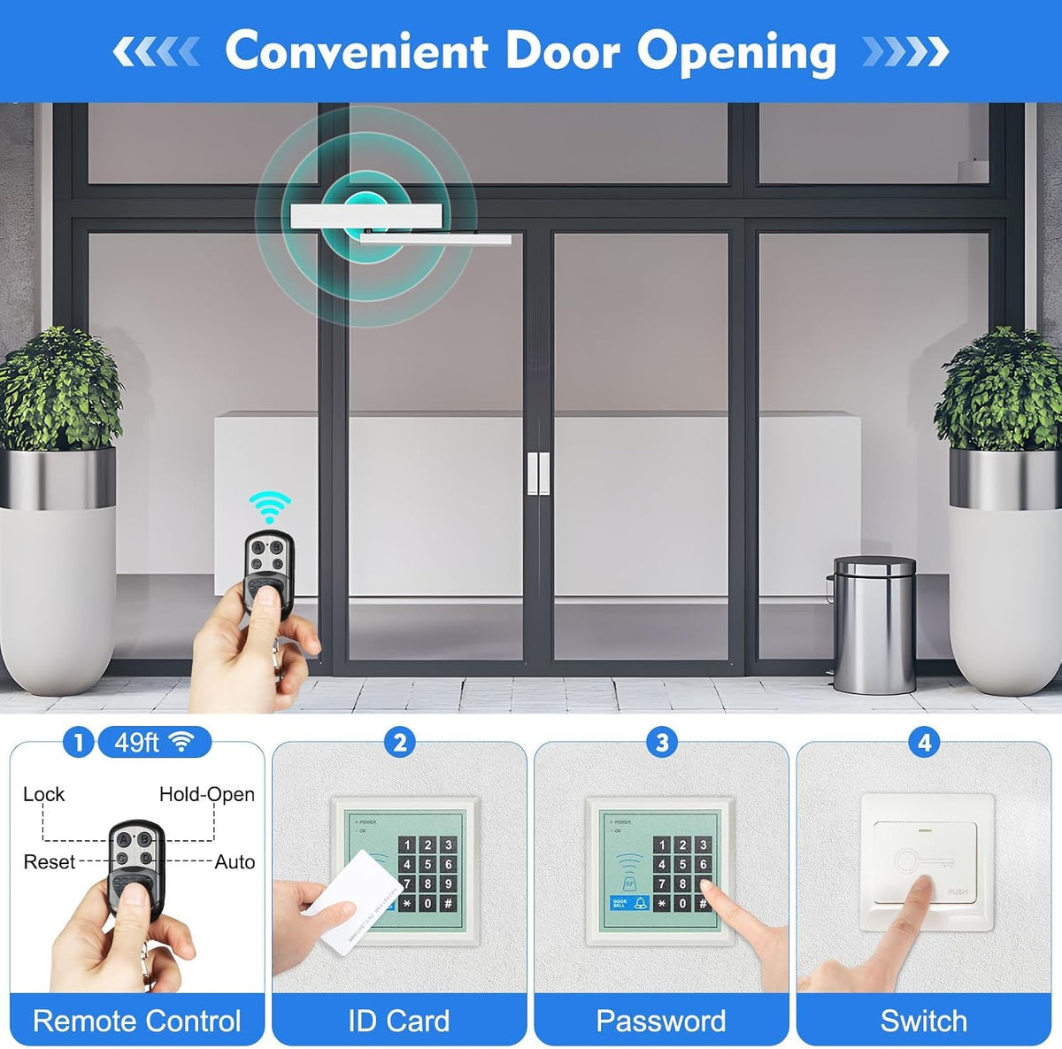 50W Automatic Sliding Door Opener, Automatic Door Opener Automatic Swing Door Opener Closer with 2 Remote Control, for Handicap Residential Commercial Use