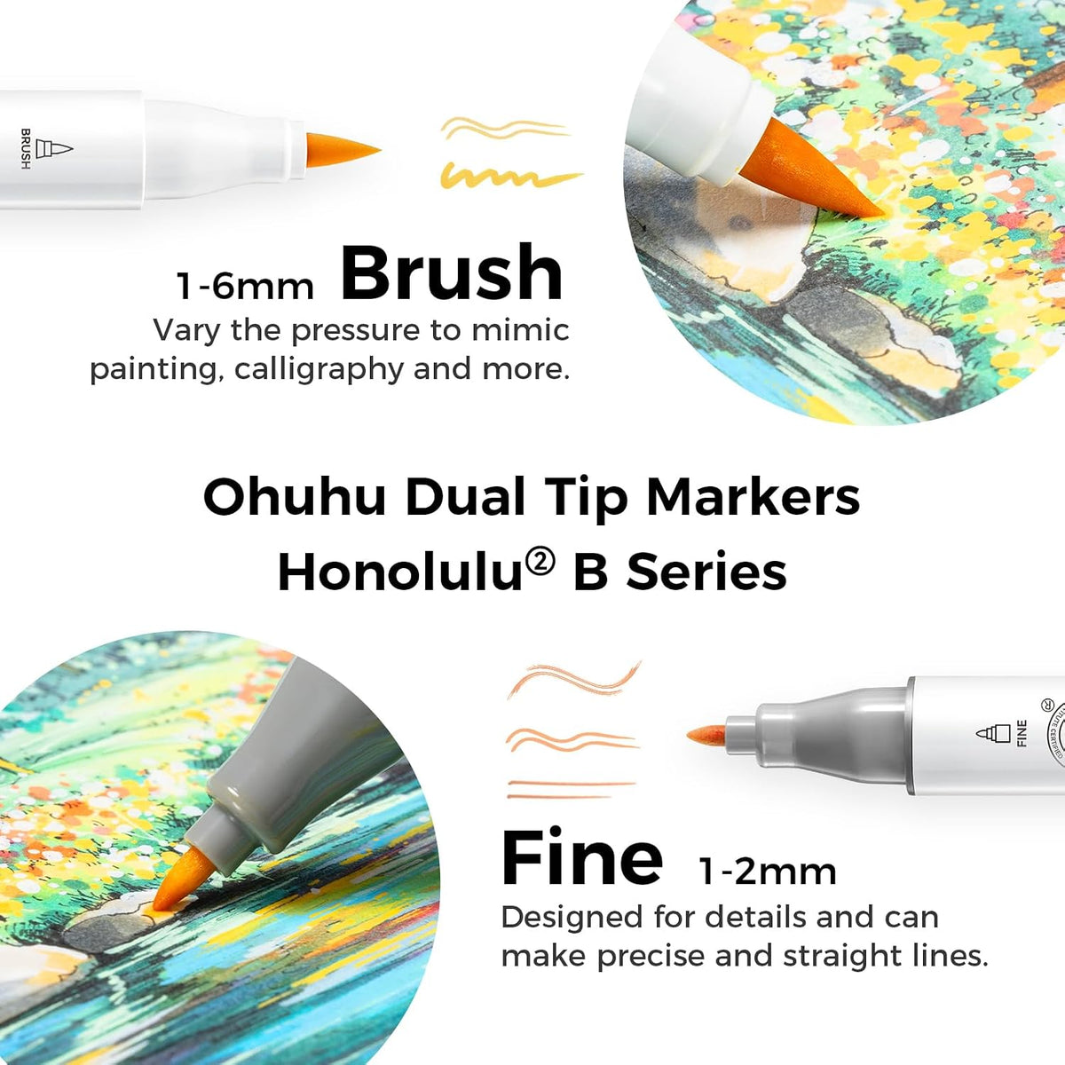 Ohuhu Alcohol Markers Brush&Fine 216-color for Artists Adults Cozy Coloring