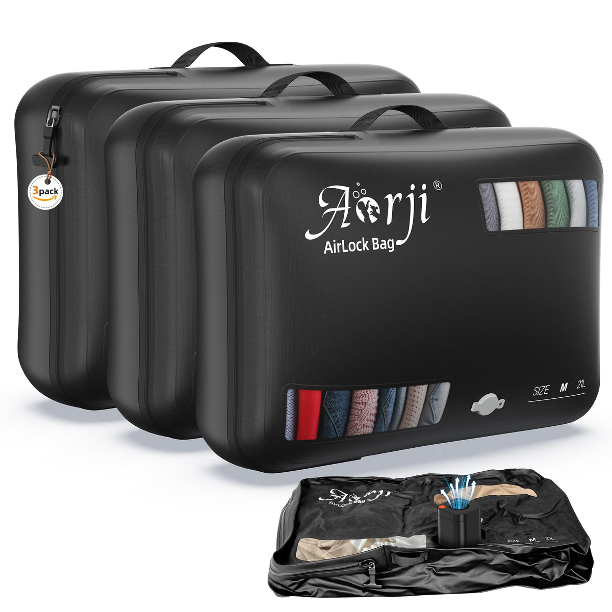 Travel Vacuum Bags w/Pump, 21L Vacuum Seal Bags for Travel