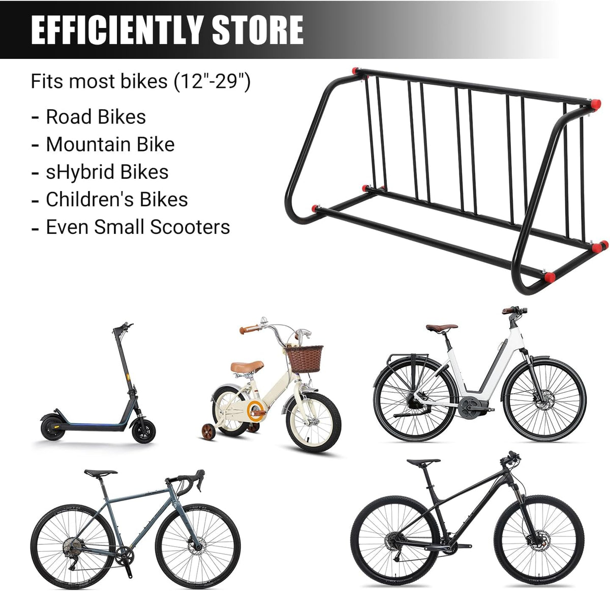 GARVEETECH Commercial Bike Rack Outdoor, 5-Bike Metal Bicycle Parking Rack Stand, Heavy Duty Bicycle Parking Racks for Retail Shopping Centers, Schools, Backyards, Bike Shops (Single Side)