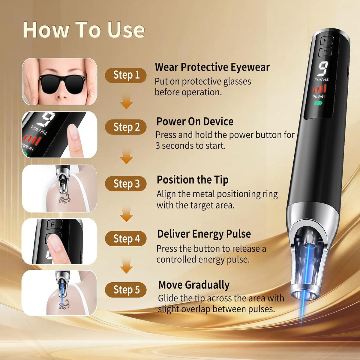 PicoSecond Nd: YAG System - Tattoo Removal Pen, 9-Level Compact Portable Tool with User-Friendly Operation – BPM-RA04