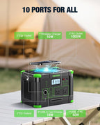 GRECELL 999Wh Solar Generator 1000W Portable Power Station for Outdoor