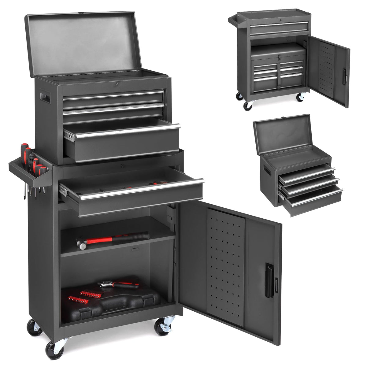 Winado 4-Drawer Rolling Tool Chest, 2-in-1 Large Storage Toolbox, Black
